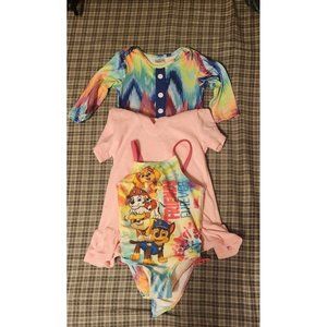 retro toddler gown paw patrol one piece suim suit and cover up girls size 3t